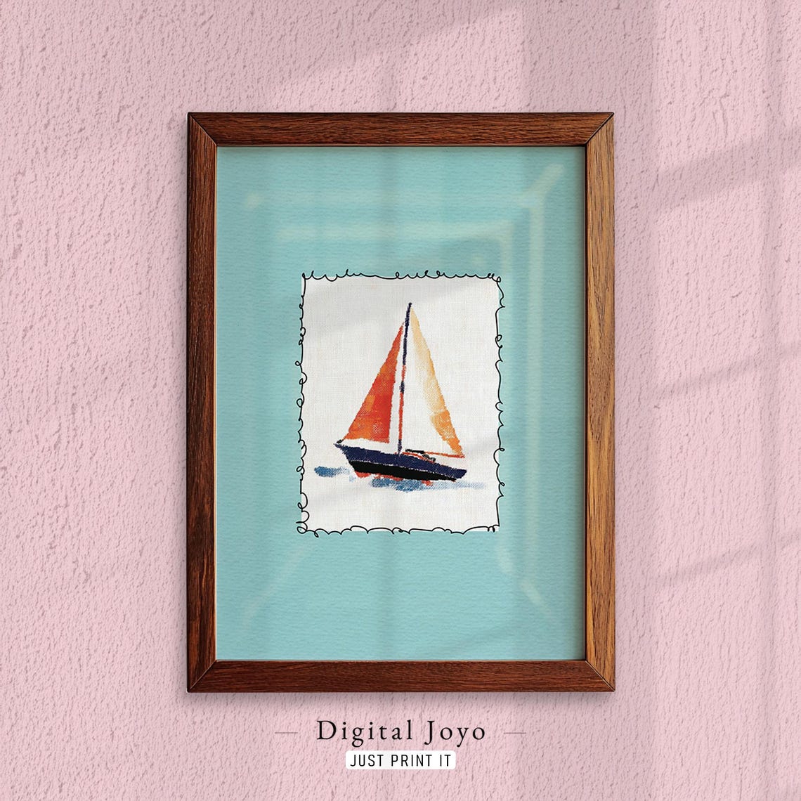 Watercolor Sailboat Art Print Red Sails Coastal Nursery Decor
