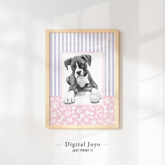 Boxer Puppy Art Print Playful Dog Portrait Nursery Wall