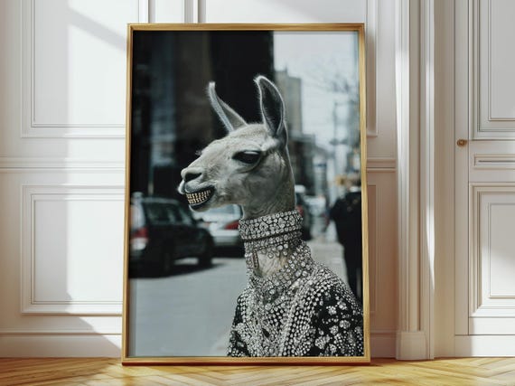 Funny Llama Diamond Grill Wall Art Urban Animal Poster