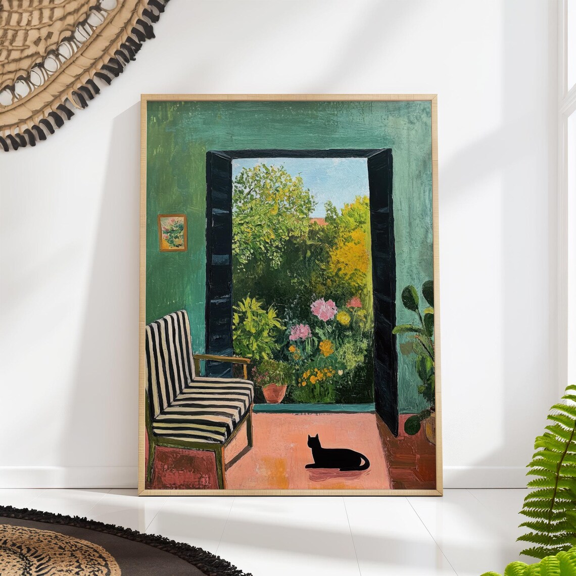 Cat In Garden Art Print, Indoor Decor