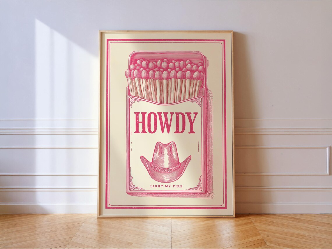 Howdy Matchbox Western Poster Print, Bar Decor