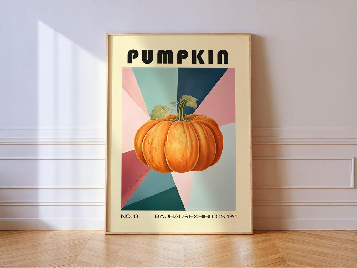 Pumpkin Bauhaus Exhibition 1951 No 13 Retro Geometric Fall Poster