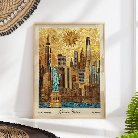 Gustav Klimt New York Skyline Art Print Us Travel Poster Vintage City Wall Decor
