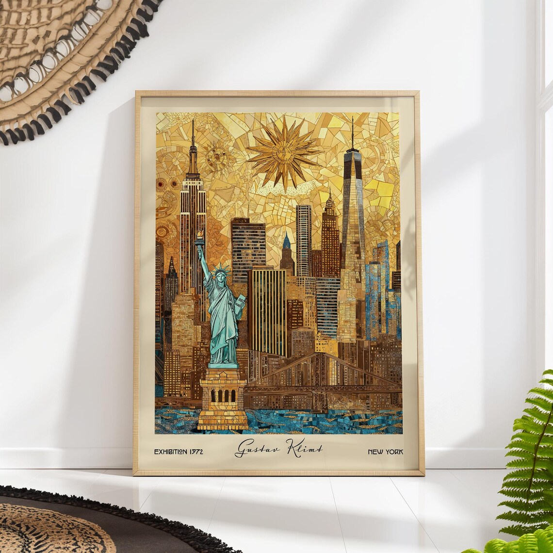 New York Skyline Gold Mosaic Klimt Inspired Style Travel Poster