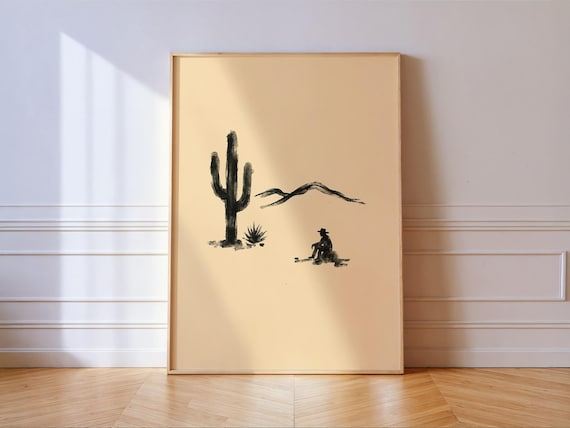 Lonely Cowboy Desert Ink Wash Minimal Southwestern Wall Poster