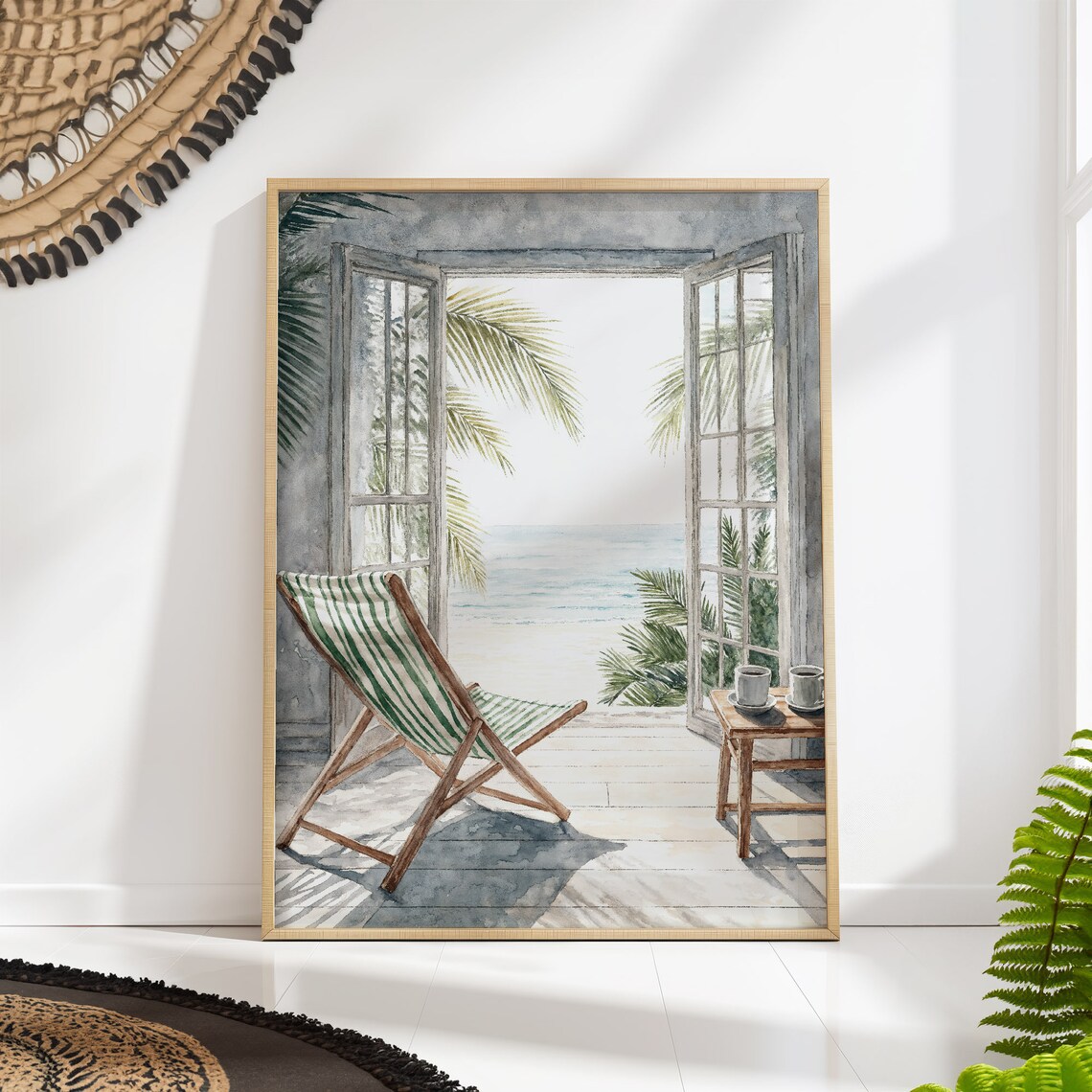 Coastal Beach House Art Print, Serene Ocean View