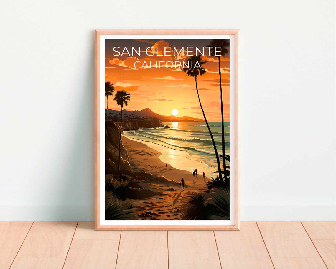 San Clemente California Beach Sunset Palms Ocean Walkers Travel Poster - Image 4