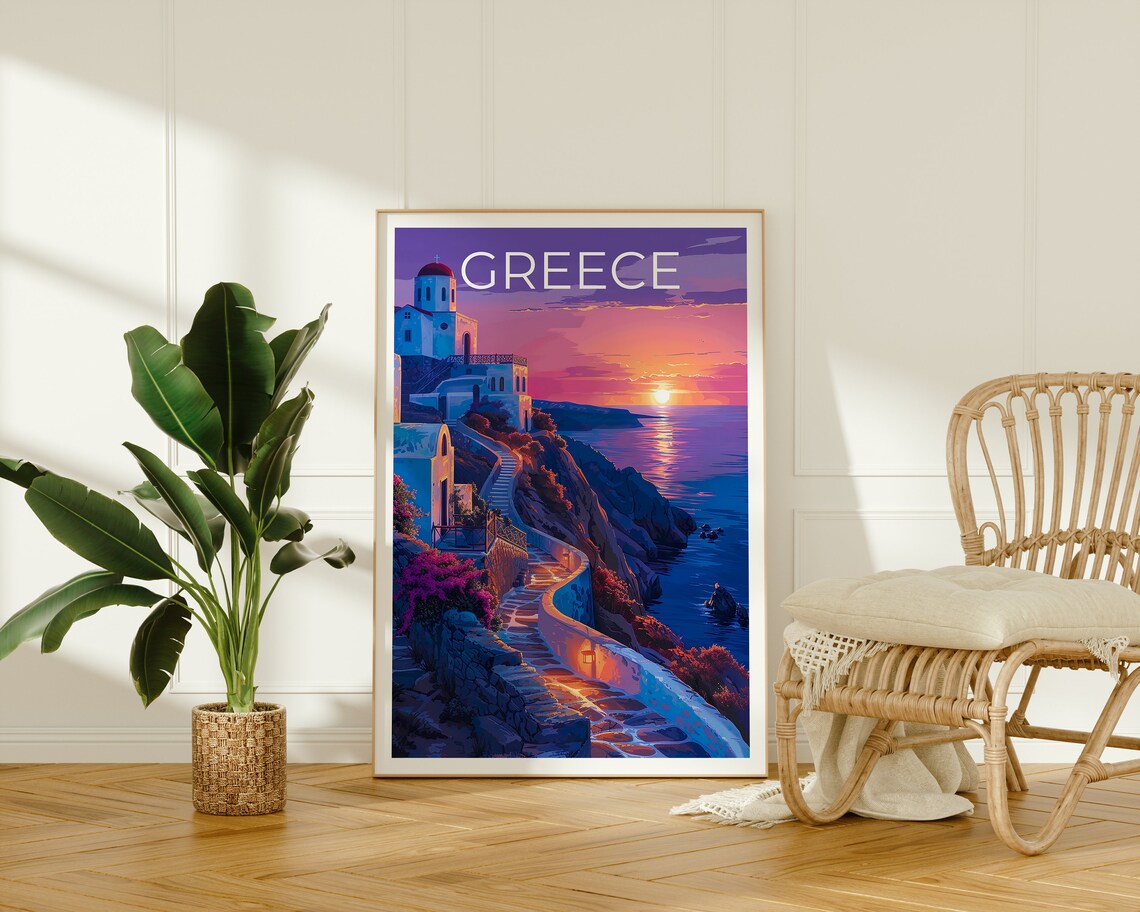 Greece Greek Island Travel Poster, Mediterranean Art Print - Image 2
