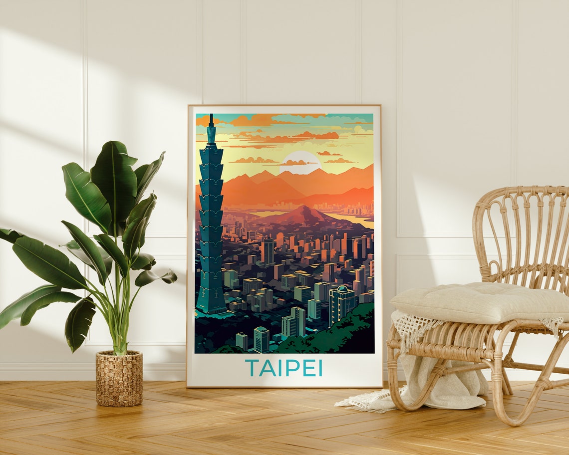 Taipei Taiwan 101 Tower City Skyline Sunset Mountain View Poster - Image 2