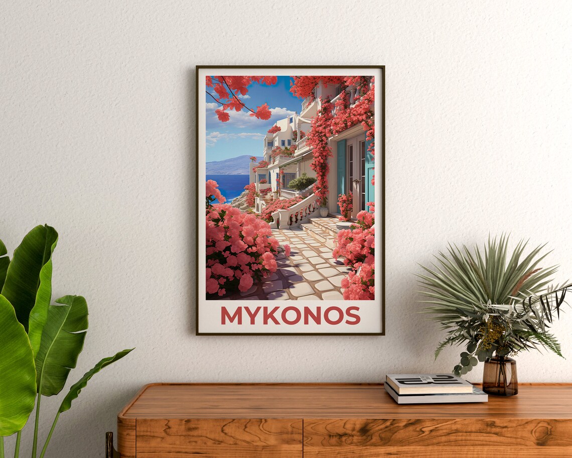 Mykonos Greece Bougainvillea Alley Whitewashed Streets Travel Poster - Image 3