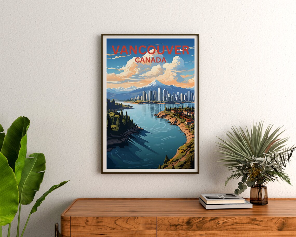 Vancouver Canada City Skyline Snowy Mountain Harbor View Travel Poster - Image 3