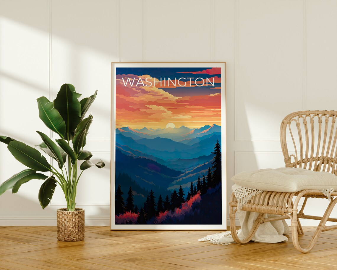 Washington Travel Poster, Mountain Landscape Print - Image 2