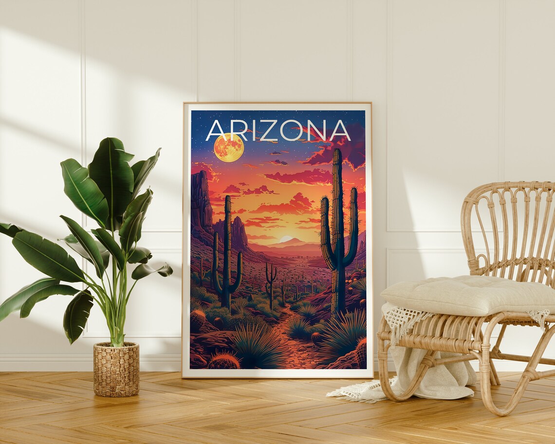 Arizona Travel Poster, Desert Cactus Art Print - Image 2