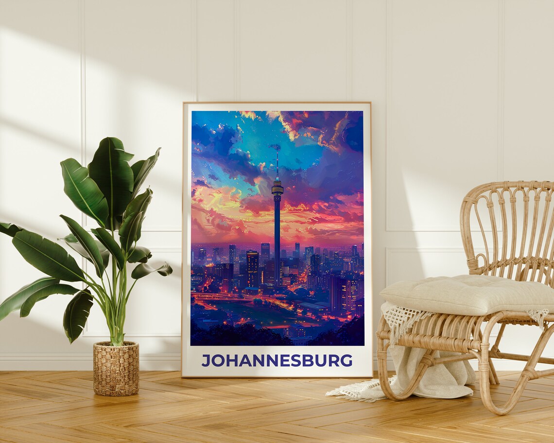Johannesburg Sunset Hillbrow Tower City Skyline Lights Poster - Image 2