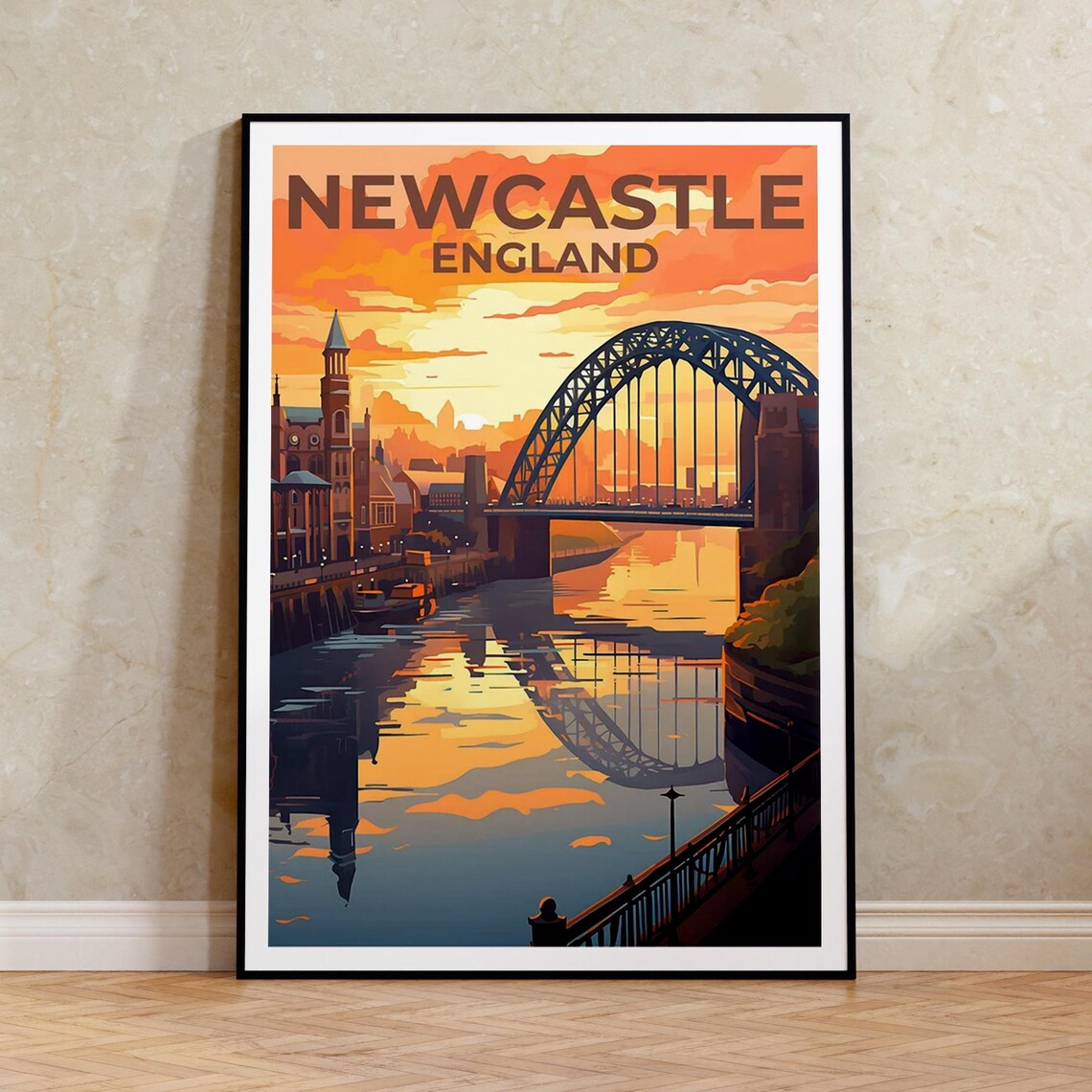 Newcastle Travel Poster, Tyne Bridge Landmark Art Print