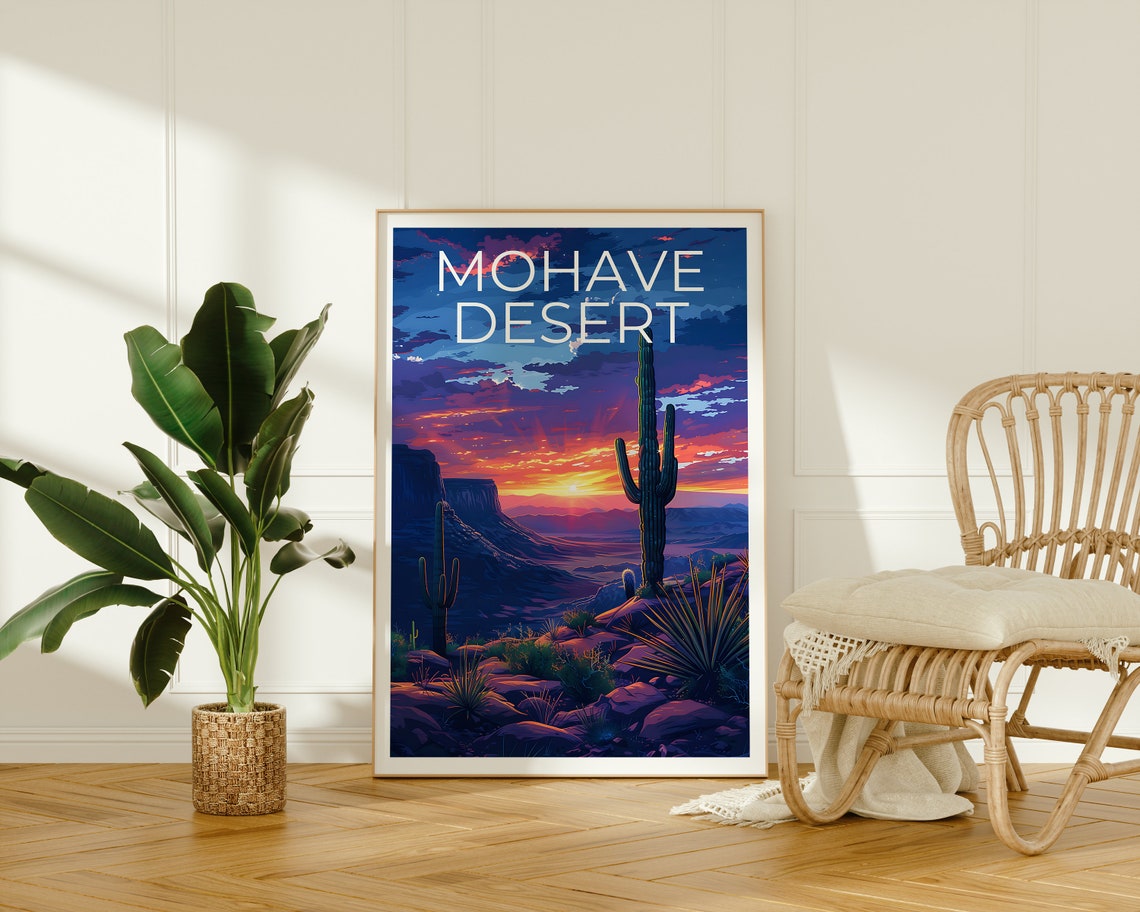 Mohave Desert Sunset Saguaro Cactus Mesa Vibrant Southwest Art Poster - Image 2