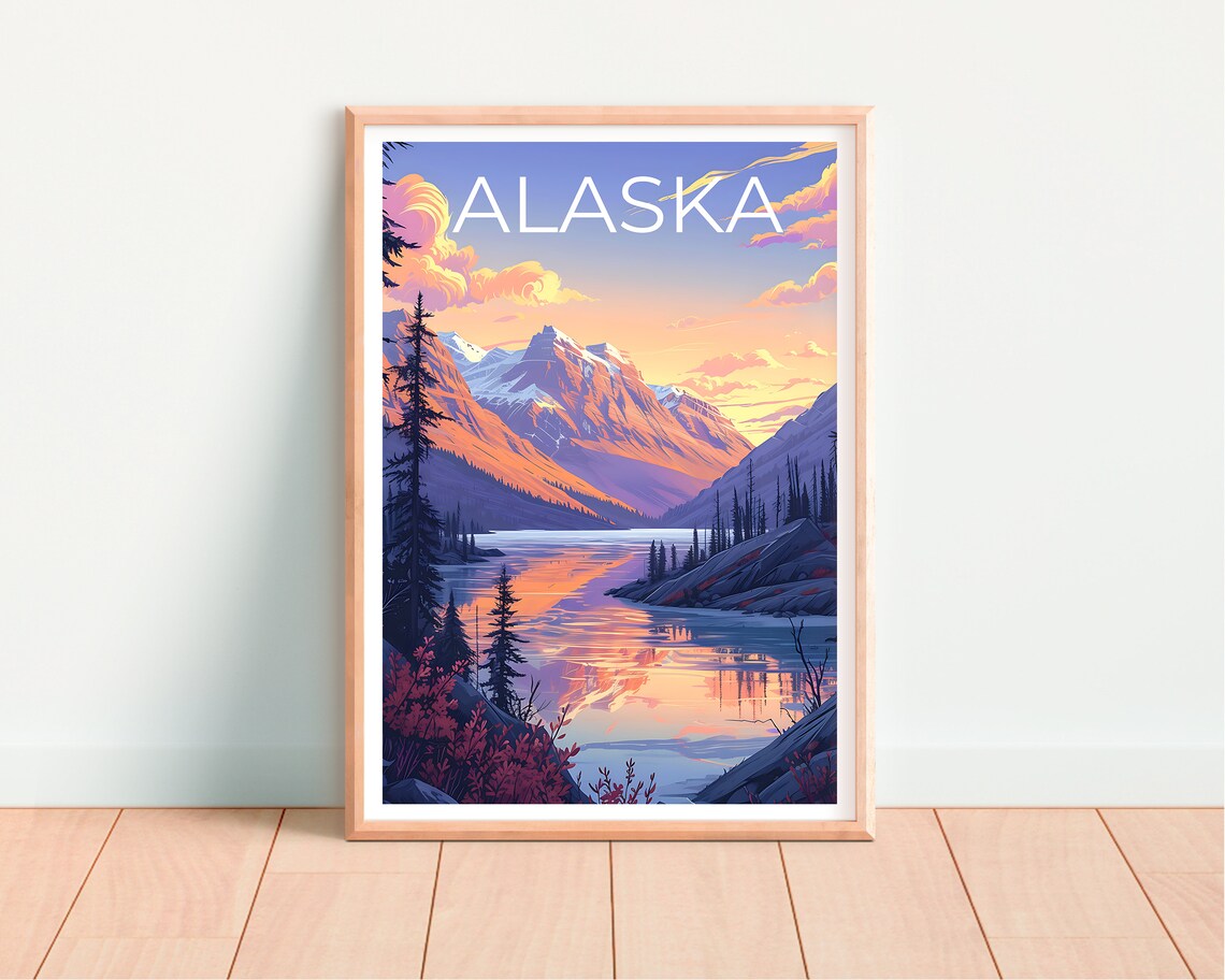 Alaska Travel Poster, Mountain Nature Art Print - Image 4