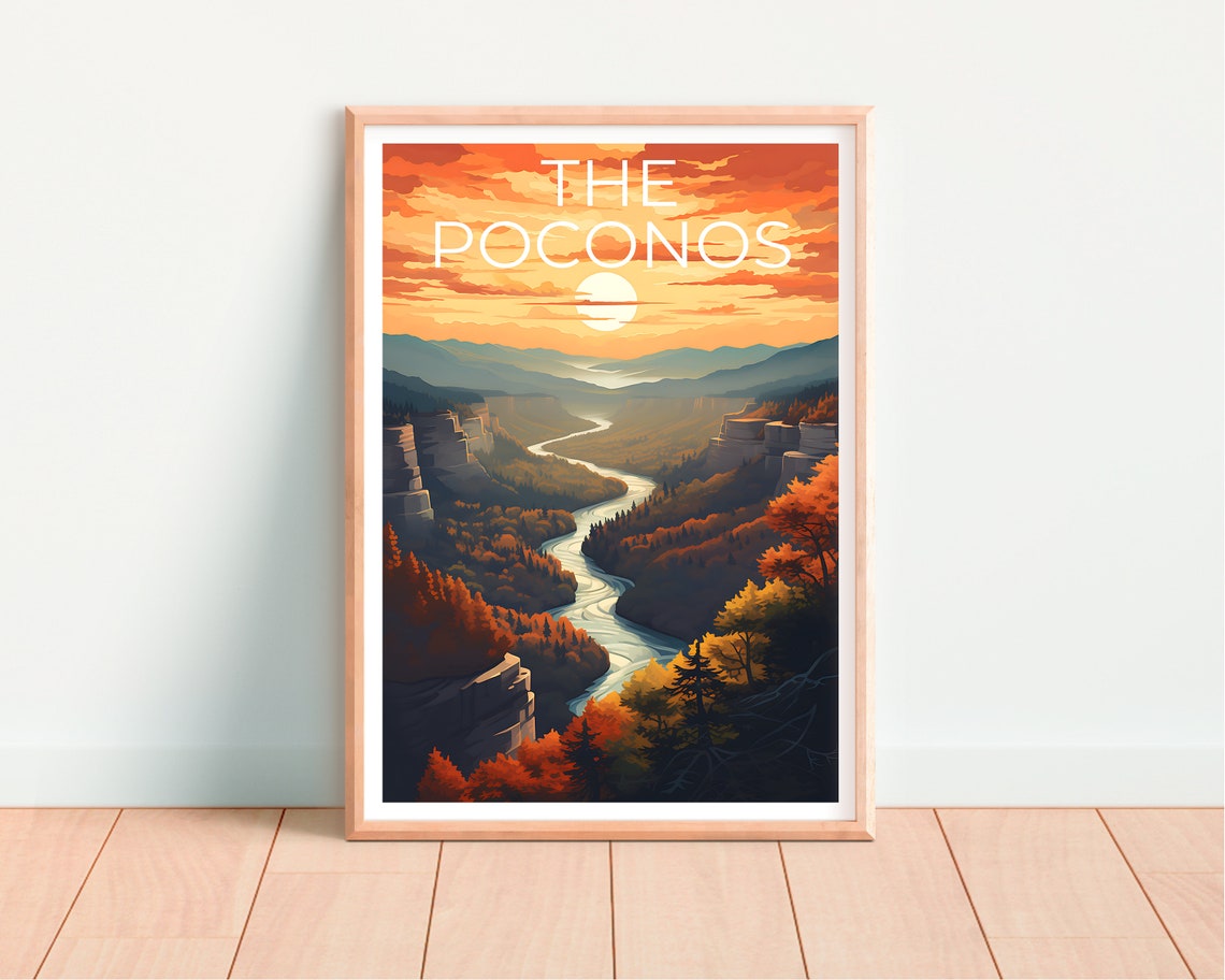 The Poconos Pennsylvania Sunset River Gorge Fall Foliage Travel Poster - Image 4