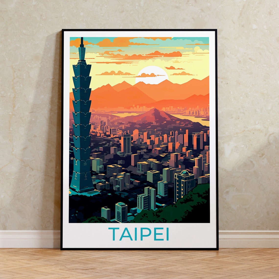 Taipei Taiwan 101 Tower City Skyline Sunset Mountain View Poster