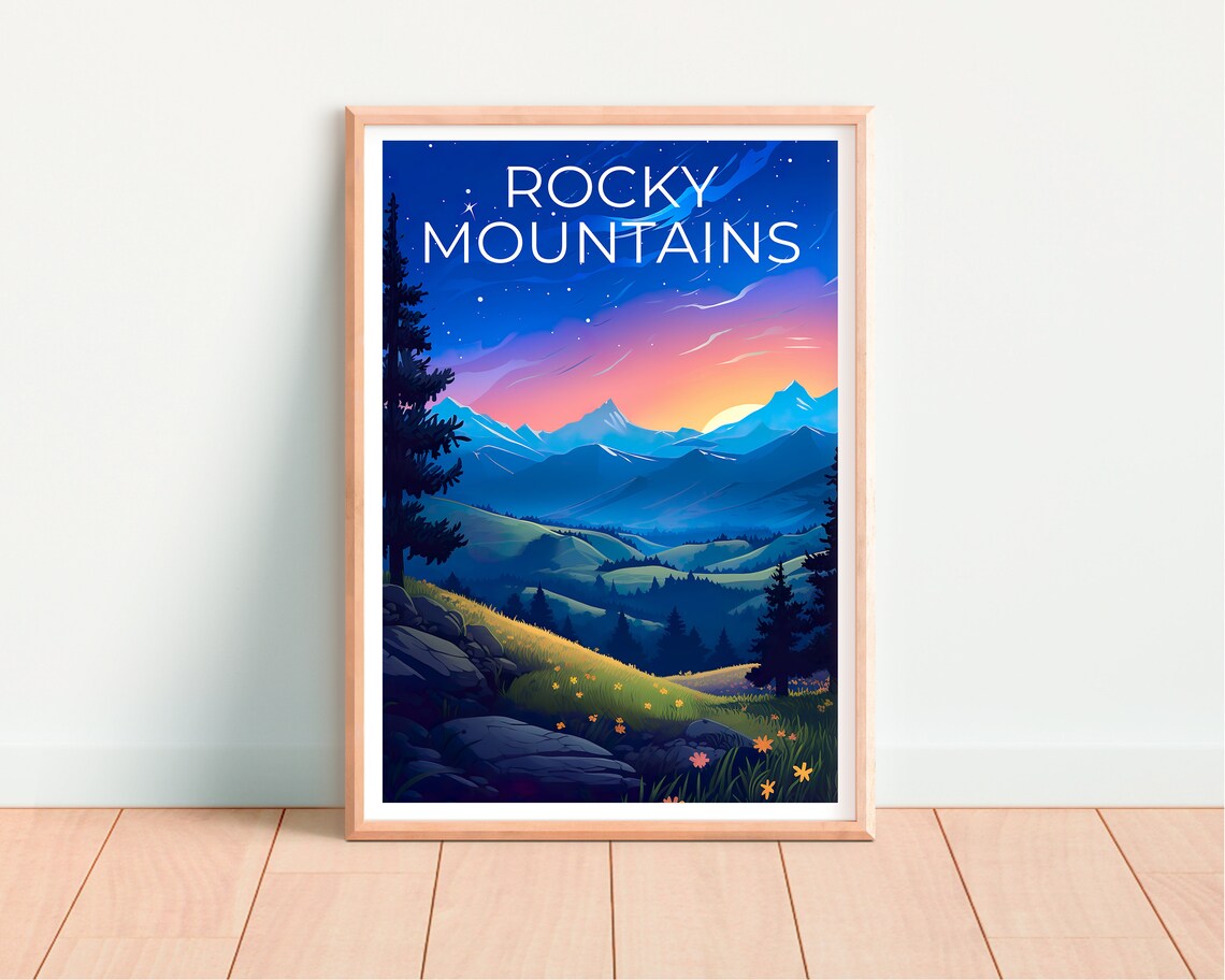 Rocky Mountains Sunset Starry Sky Wildflower Meadow View Travel Poster - Image 4