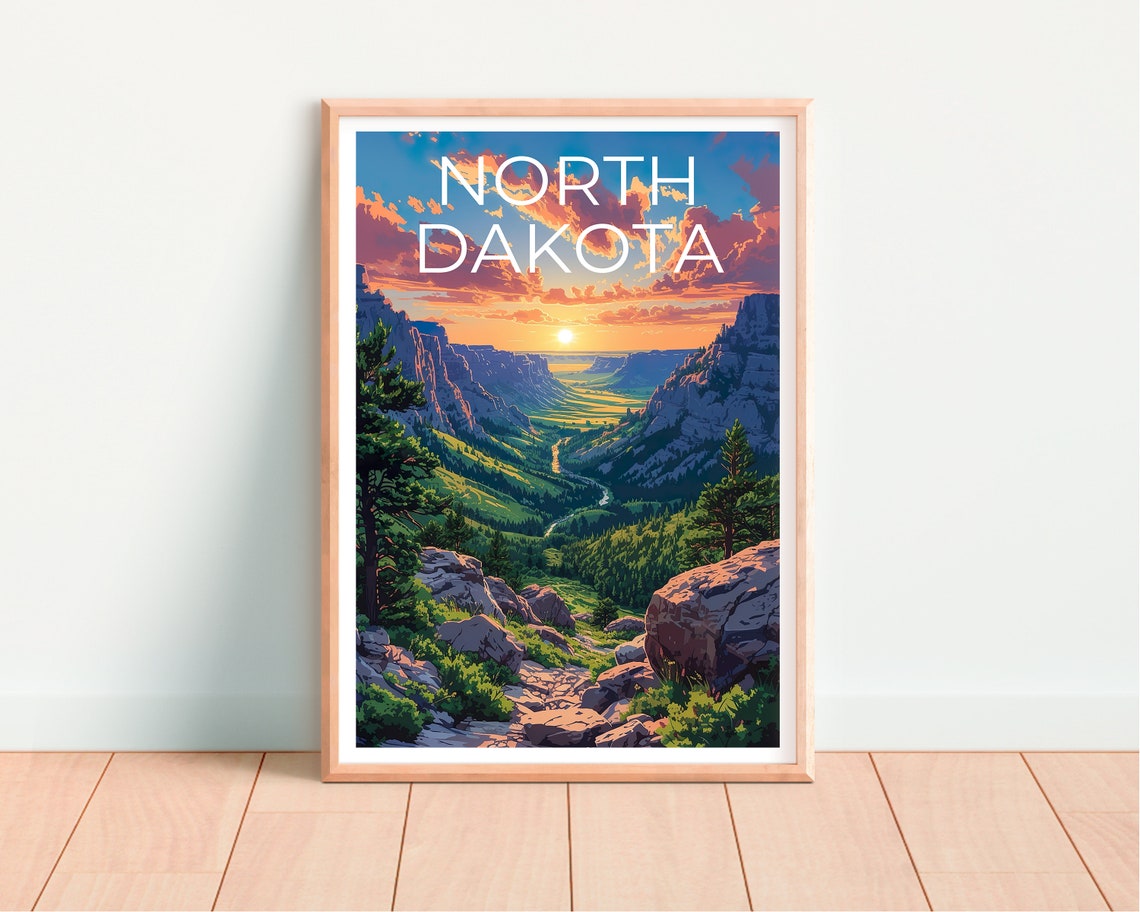 North Dakota Badlands Valley River Sunset Cliffs Travel Poster - Image 4