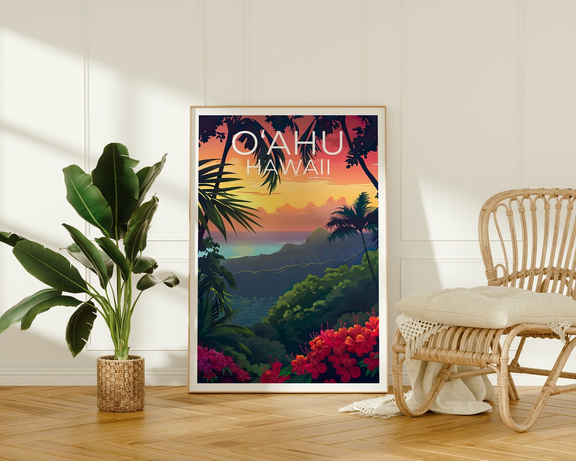 Oahu Travel Poster, Hawaii Tropical Island Art Print - Image 2
