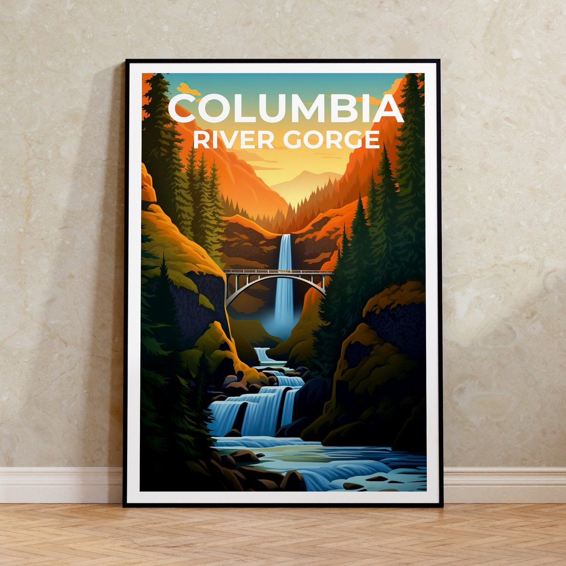 Columbia River Gorge Multnomah Falls Bridge Waterfall Poster