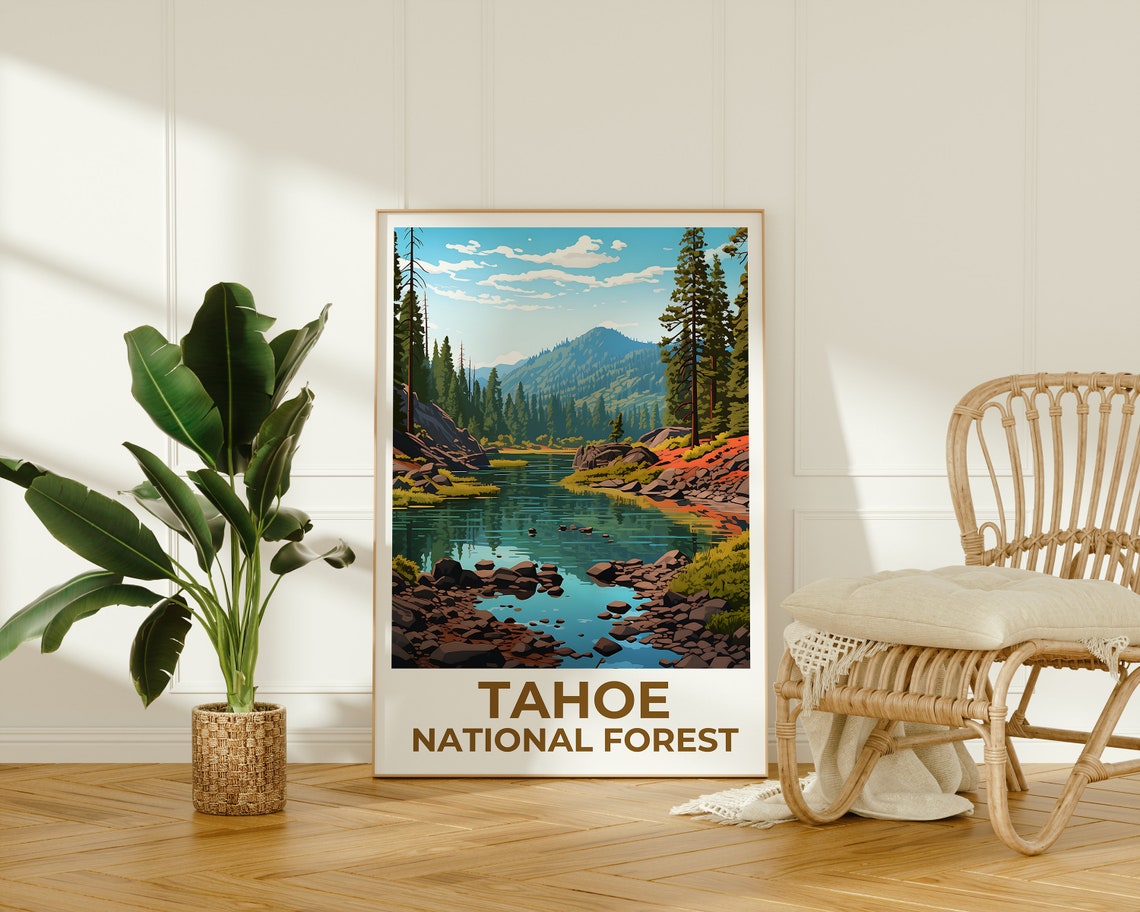Tahoe National Forest Alpine Lake Pine Reflection Summer View Poster - Image 2