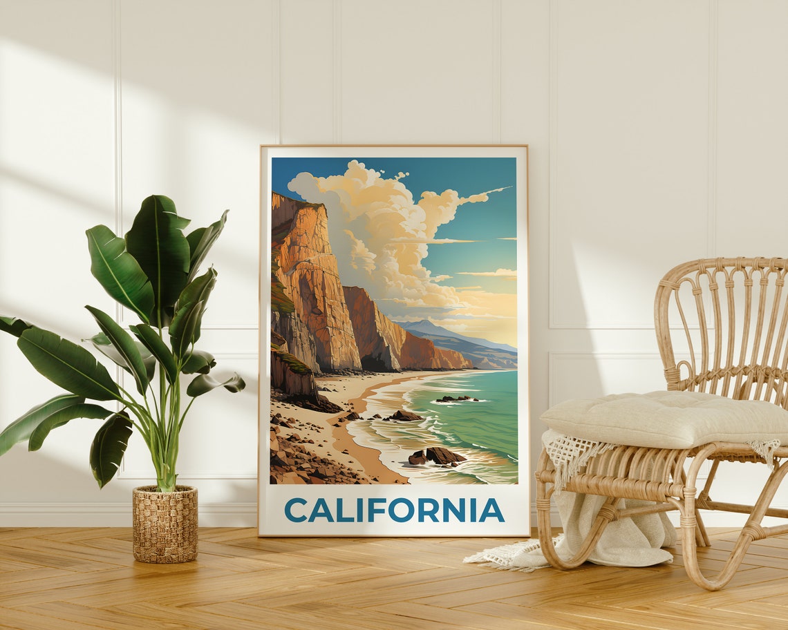 California Sea Cliffs Day Beach Sandy Cove Turquoise Bay Poster - Image 2