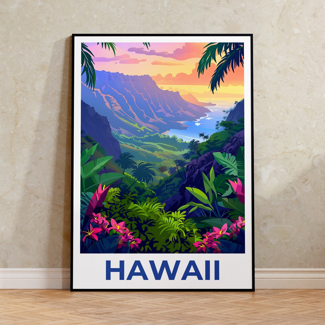 Hawaii Travel Poster, Tropical Island Hiking Art