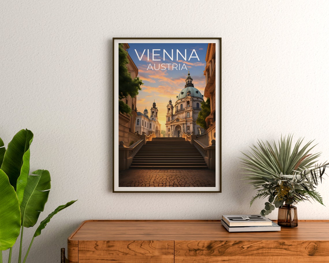 Vienna Austria Karlskirche Church Dome Sunset Staircase View Poster - Image 3