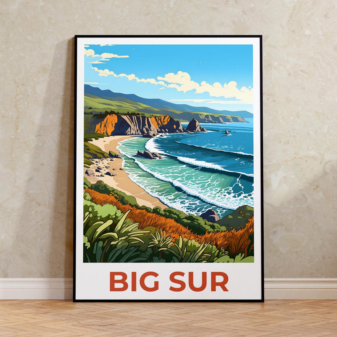 Big Sur California Rugged Coastal Cliffs Vintage Travel Poster