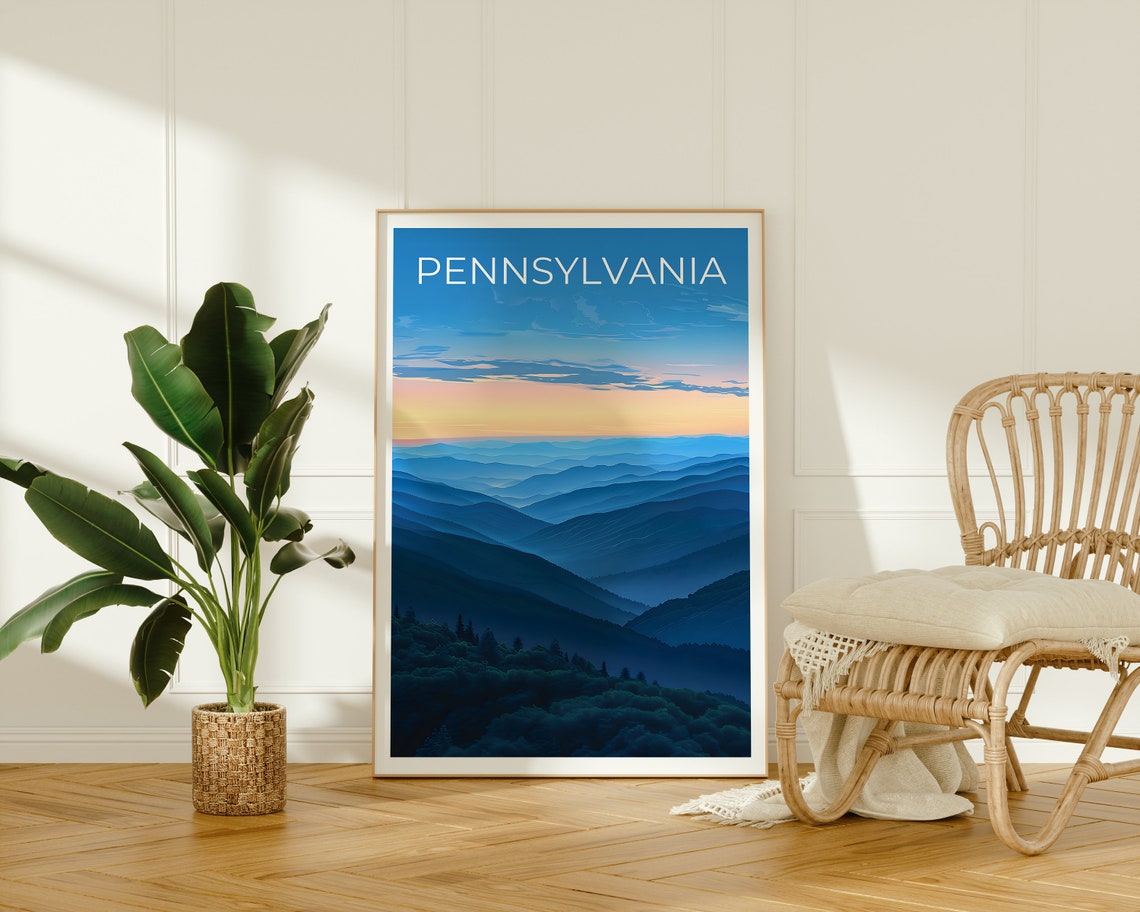 Pennsylvania Allegheny Sunset Layered Blue Mountain Ridges View Poster - Image 2