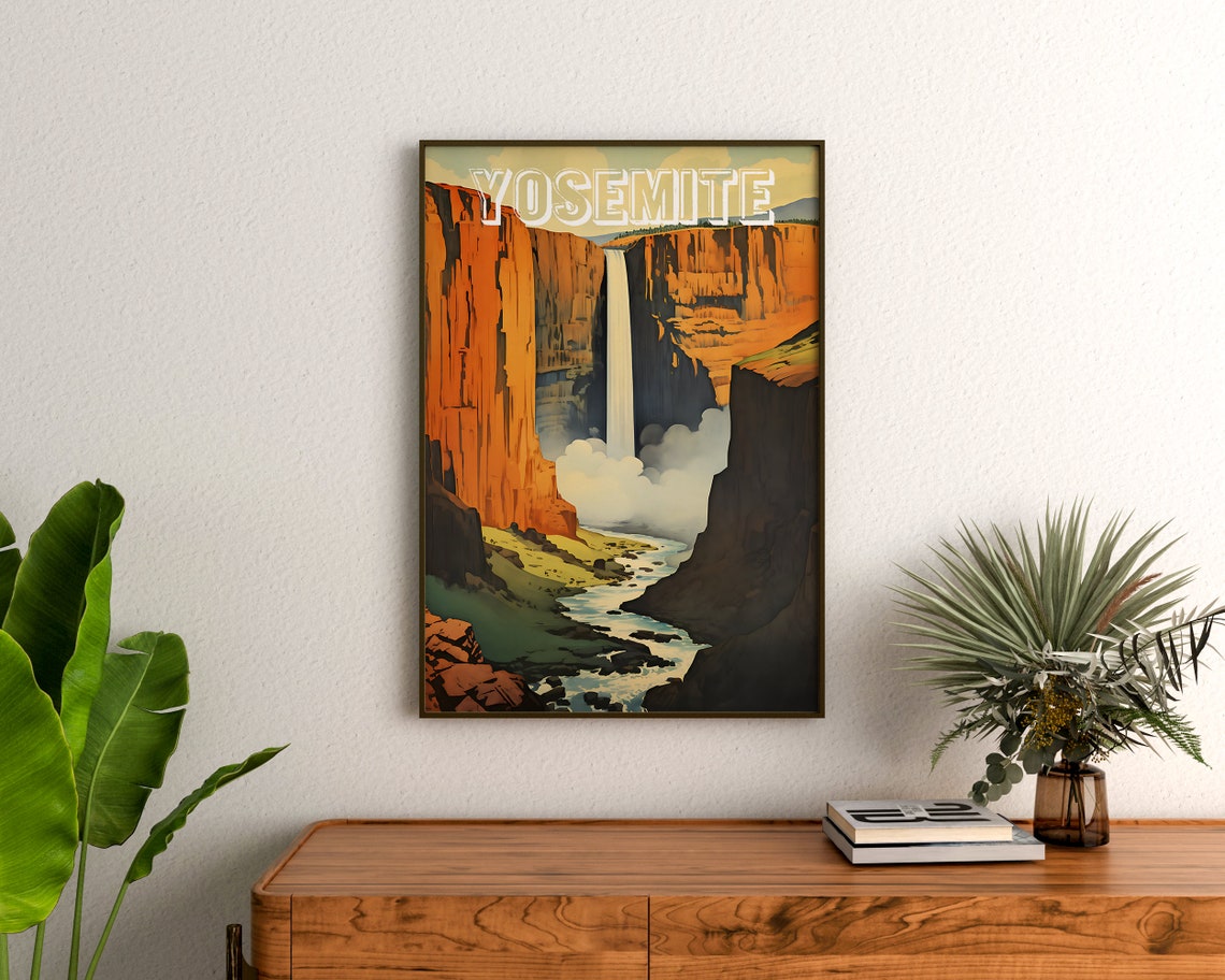 Yosemite National Park Waterfall Misty Canyon Vintage Style Poster - Image 3