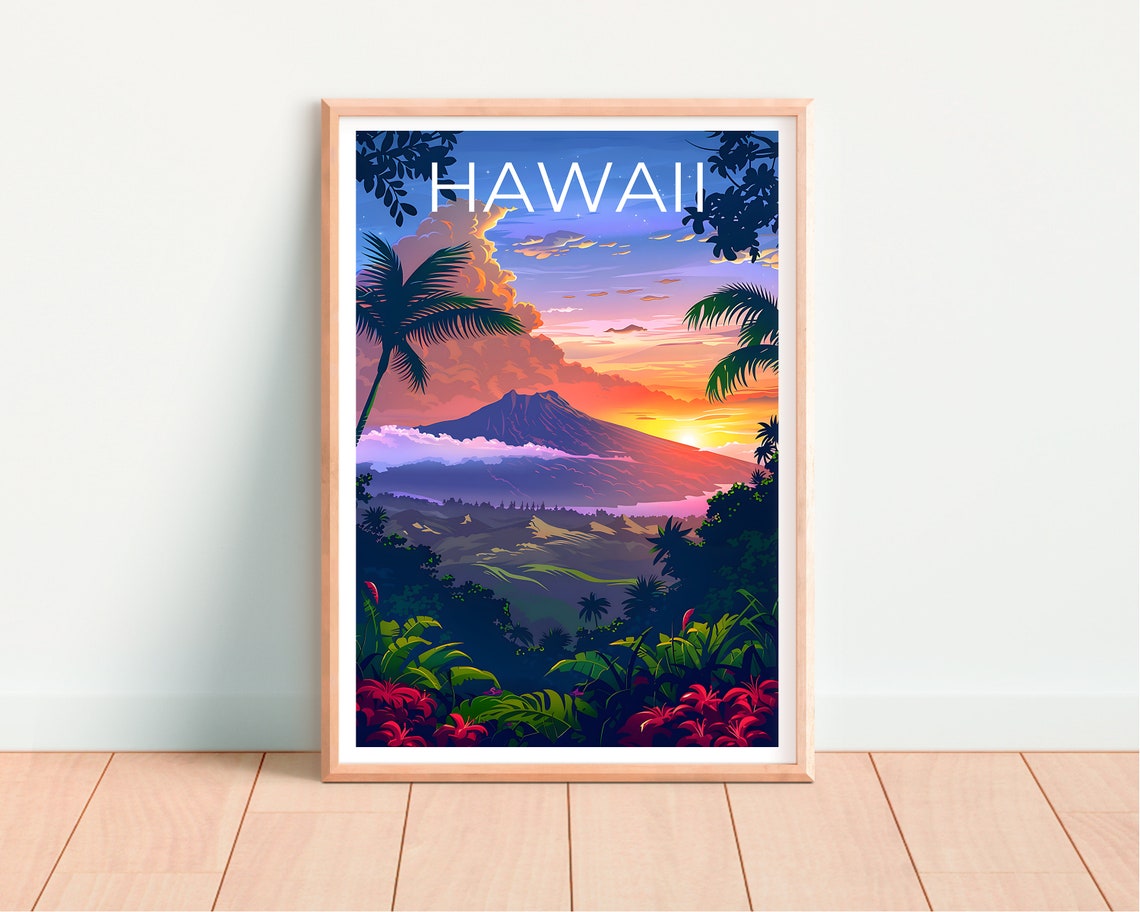Hawaii Volcano Peak Sunset Clouds Lush Jungle Valley View Poster - Image 4