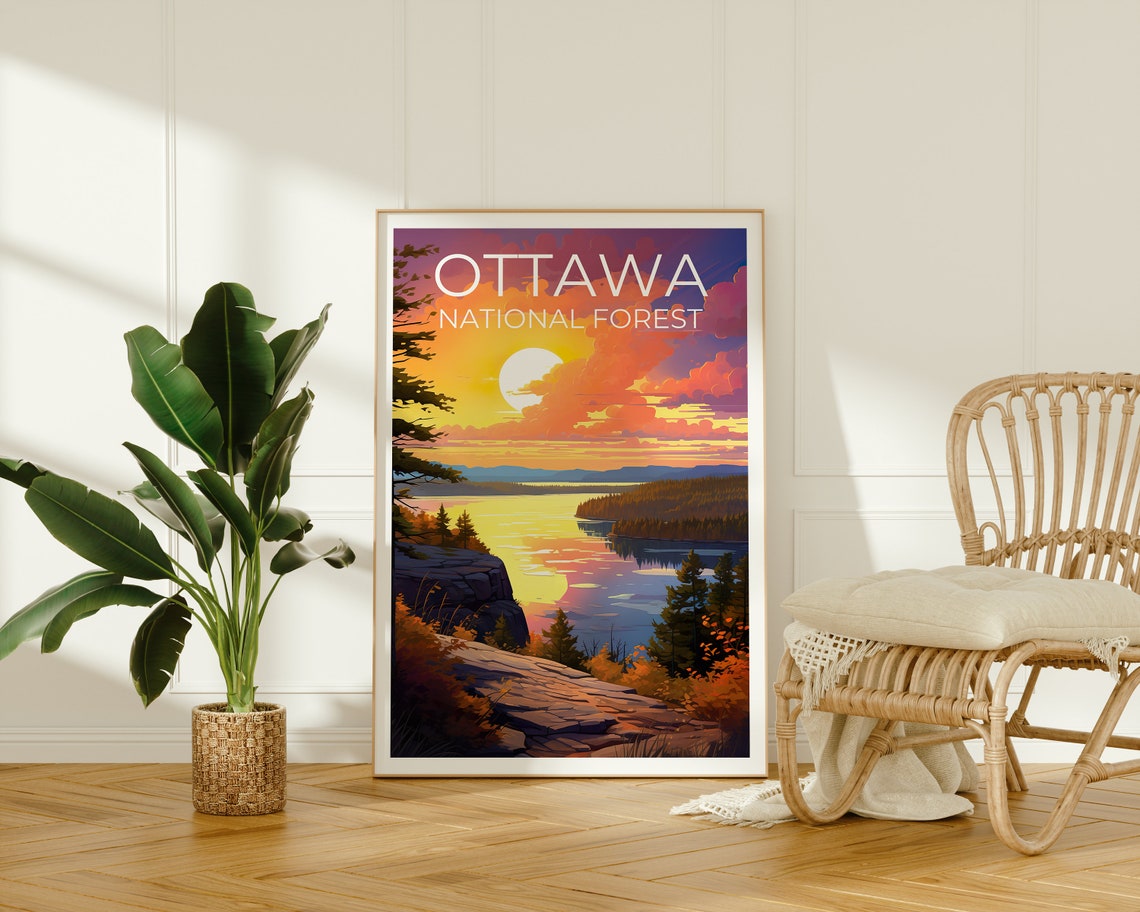 Ottawa National Forest Lake Sunset Cliff Overlook Golden View Poster - Image 2