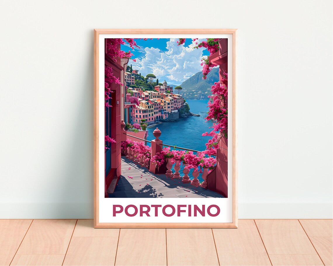 Portofino Italy Colorful Harbor Bougainvillea Balcony Sea View Poster - Image 4