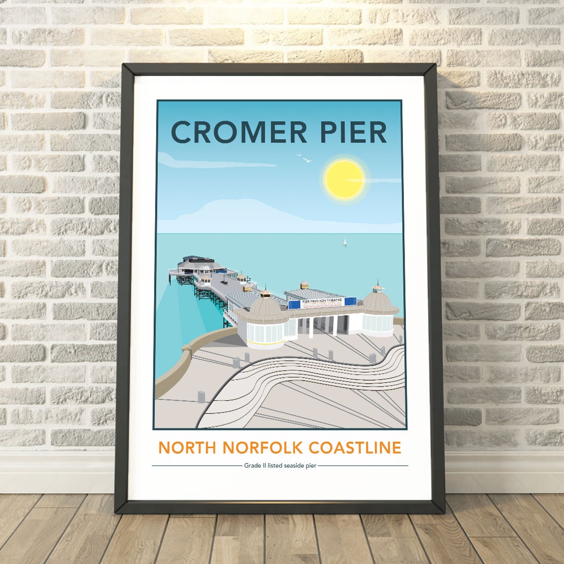Cromer Pier North Norfolk Coastline Retro Travel Style Poster