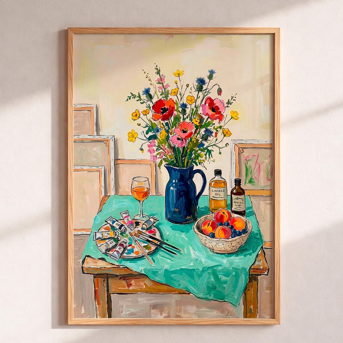 Wild Poppies And Artist Supplies Still Life Painting Art Print