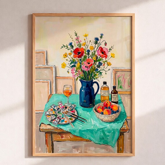 Wild Poppies And Artist Supplies Still Life Painting Art Print