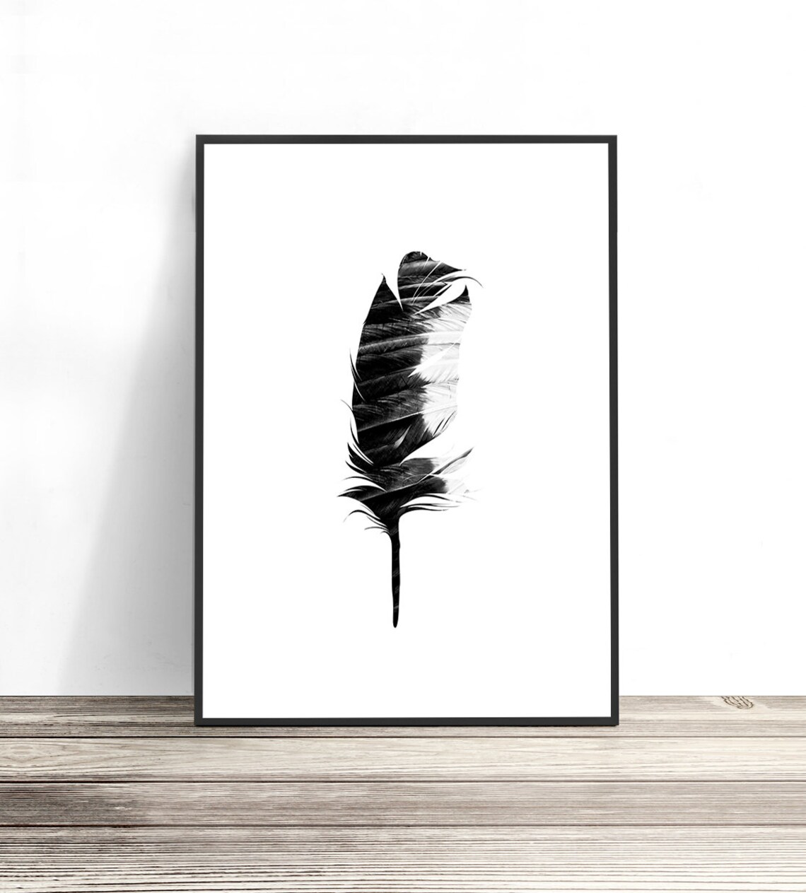 Boho Feather Art Print, Black and White Tribal Decor