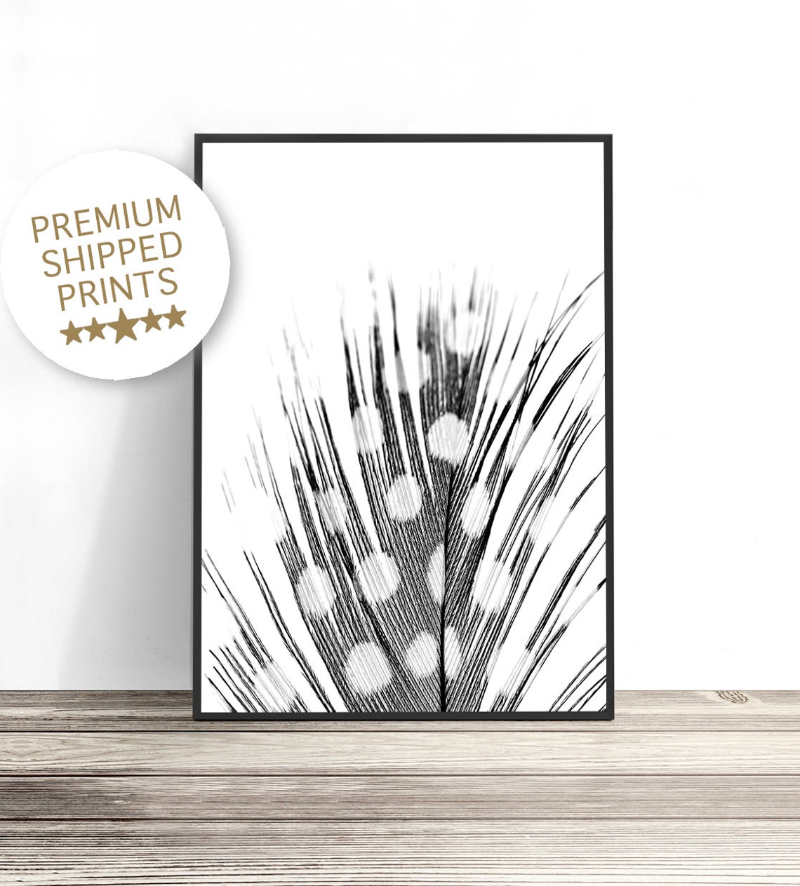 Spotted Feather Macro Black And White Photography Minimalist Art Print