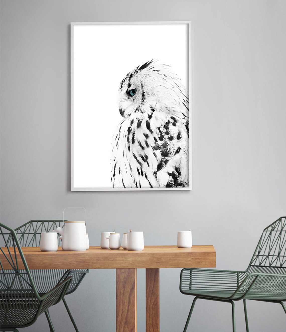 White Owl Scandinavian Black-and-White Art Print - Image 2