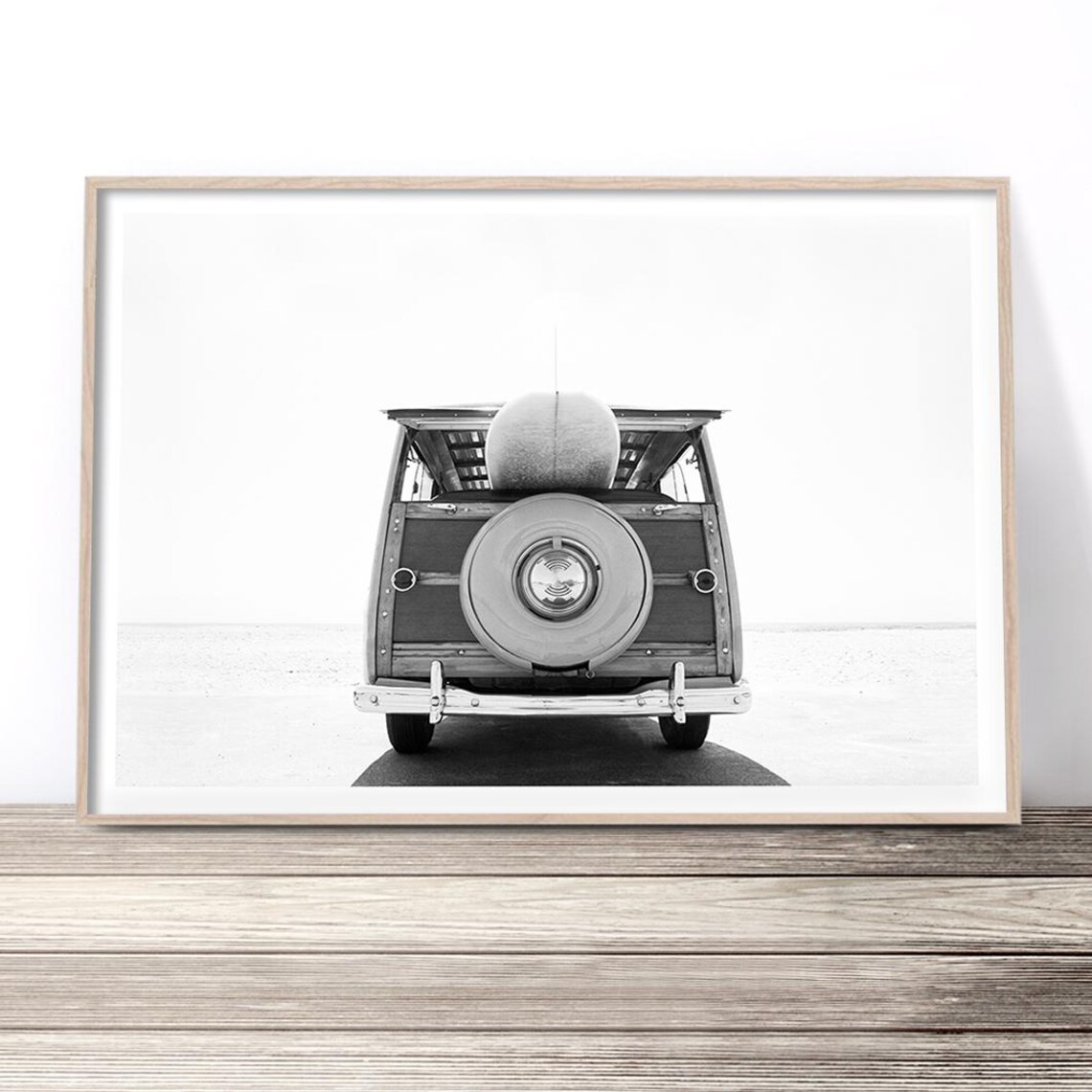 Vintage Surf Van and Surfer, Retro Travel Poster