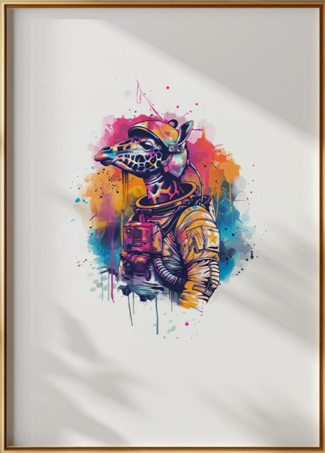 Giraffe Astronaut Watercolor Long Neck Space Suit Animal Art Poster - Image 3