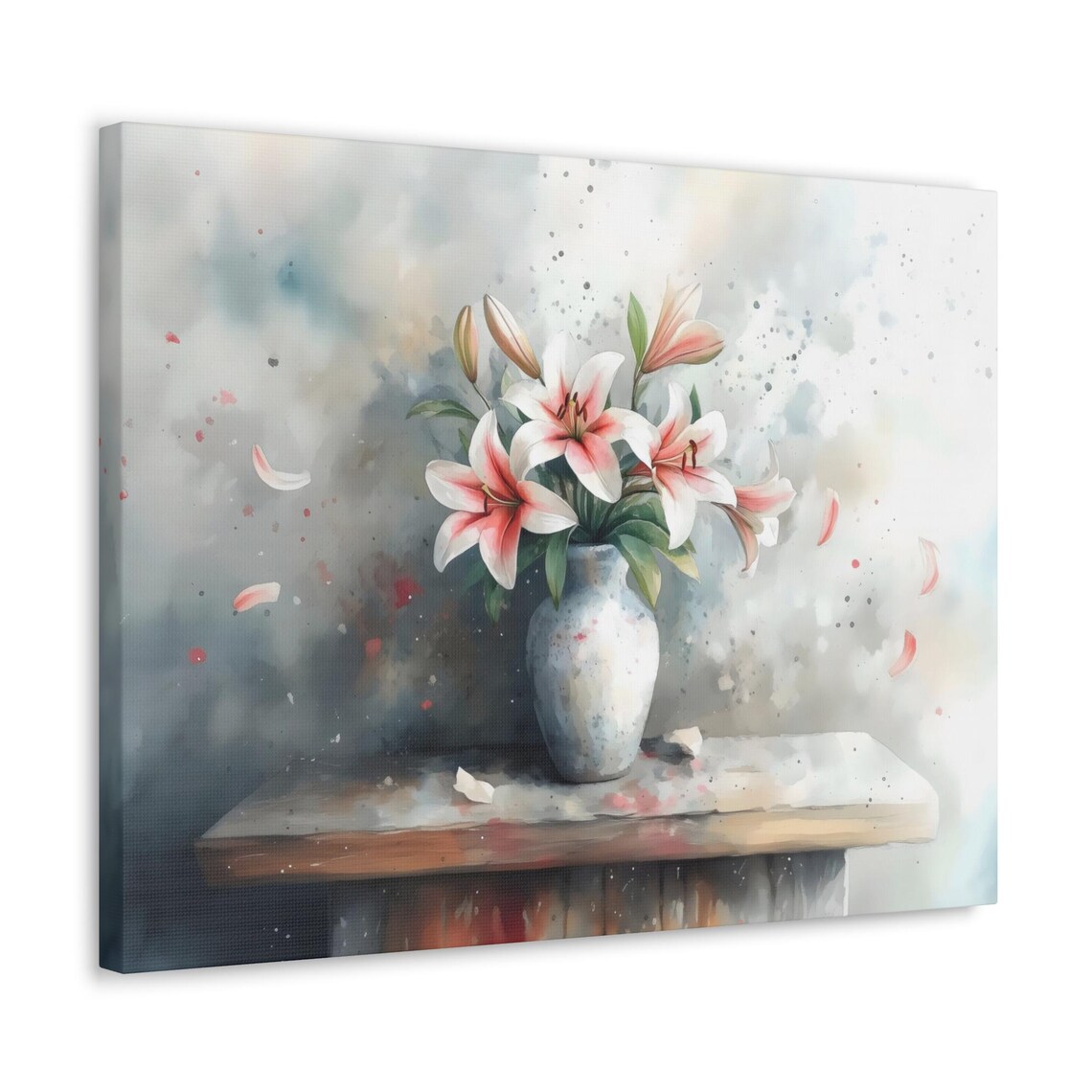 Elegant Pink Lilies in Vase Light Airy Watercolor Floral Poster - Image 3