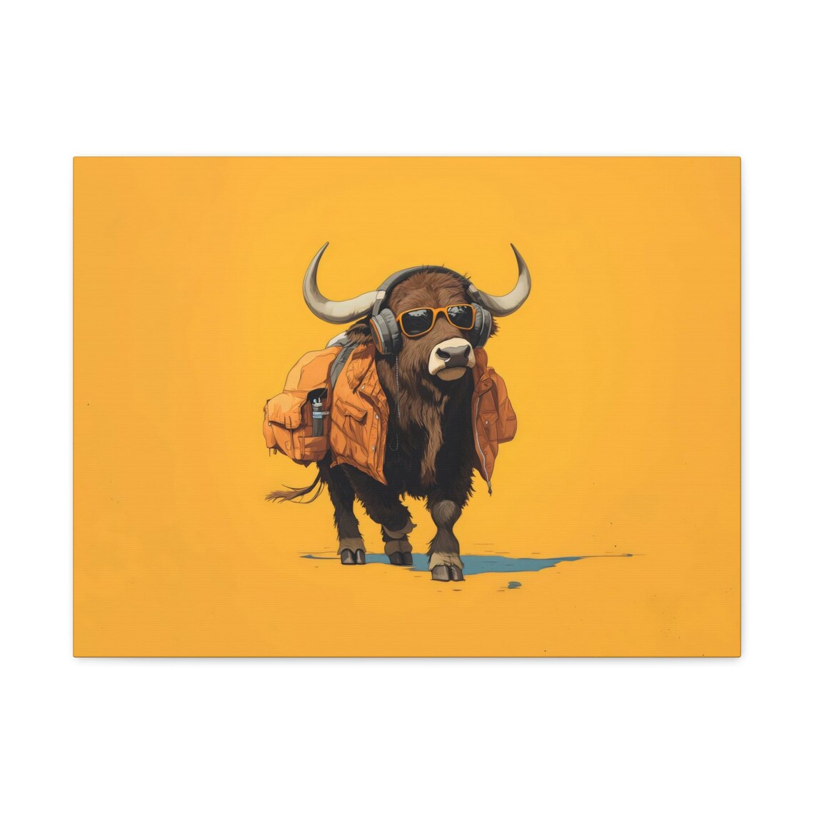 Bold Hipster Buffalo in Sunglasses Headphones Cool Yellow Poster - Image 2