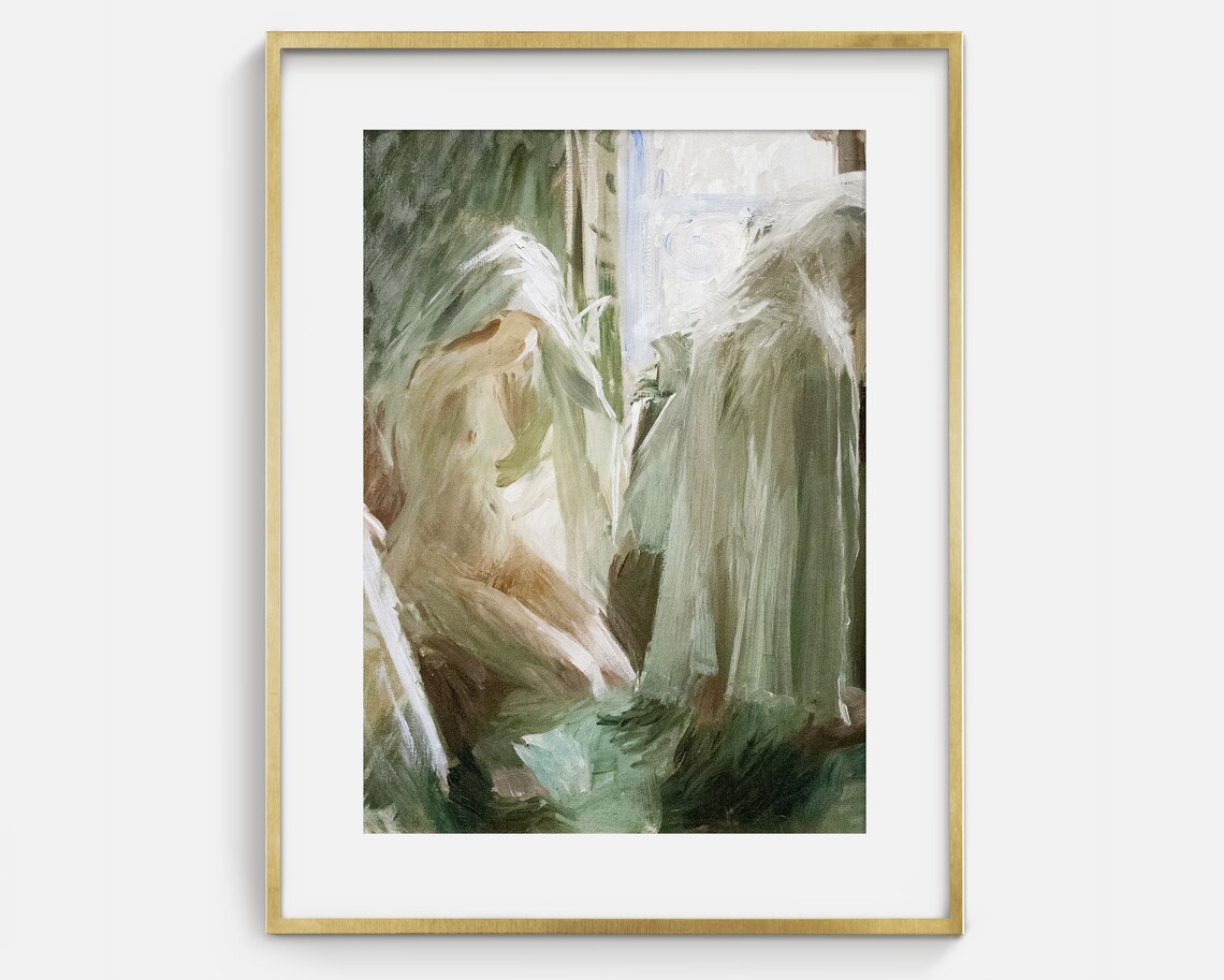 Abstract Nude Figure Study White Green Brushstrokes Vintage Figure Art Poster - Image 2