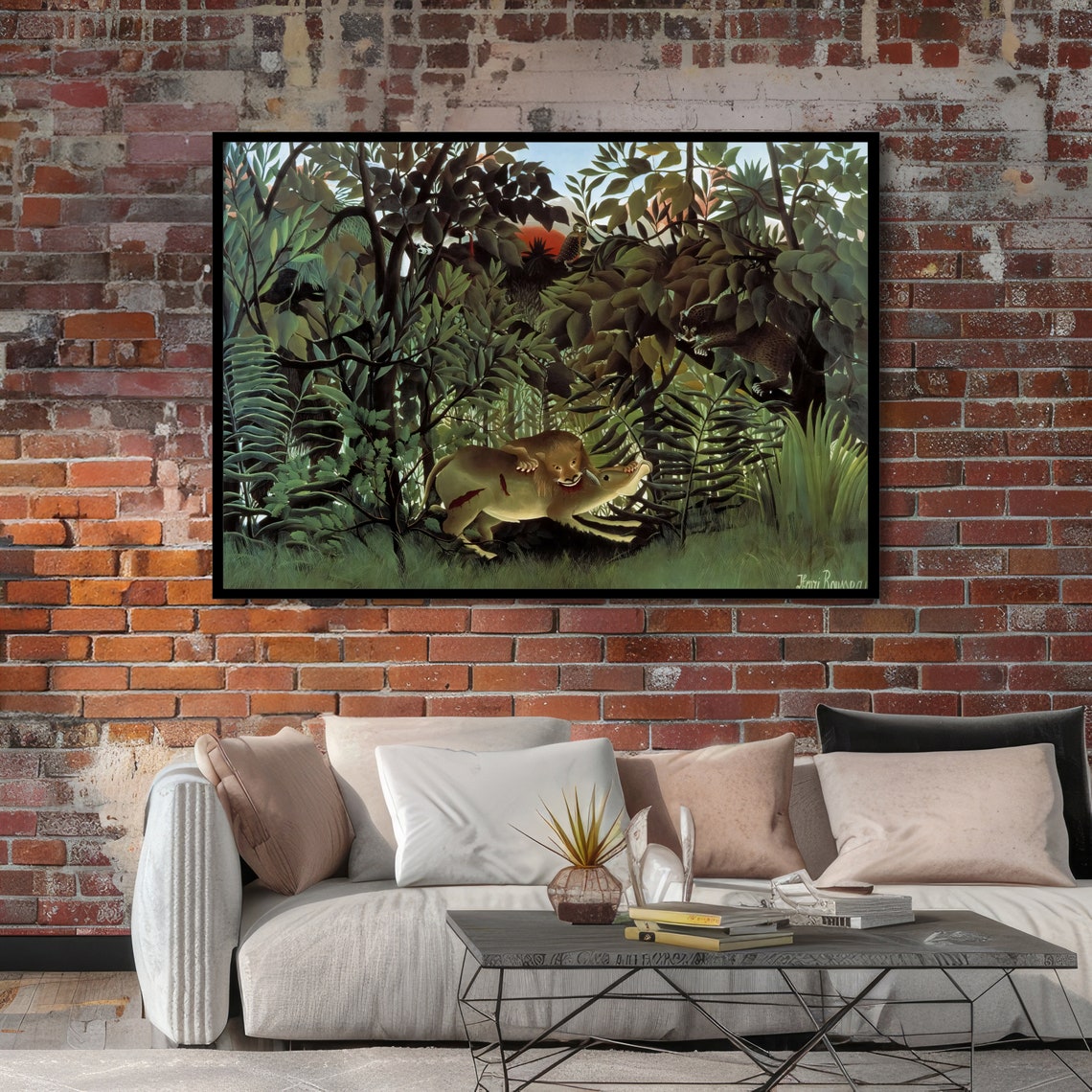 Rousseau Tiger and Buffalo Jungle Fight Exotic Wildlife Art Poster - Image 4