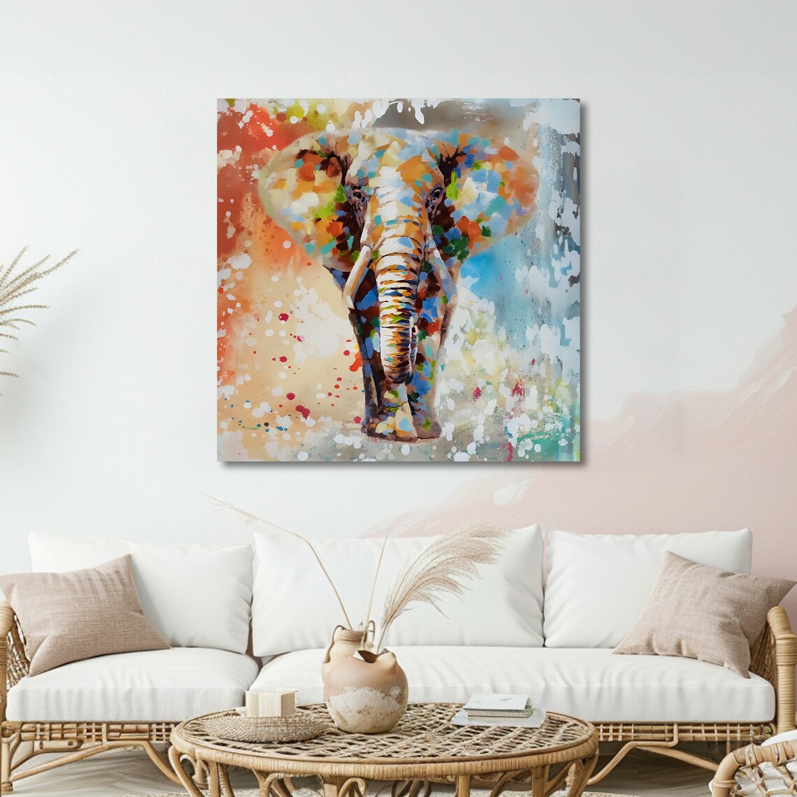 Walking Elephant Rendered in Joyful Multicolor Splatter Paint Art Poster - Image 5